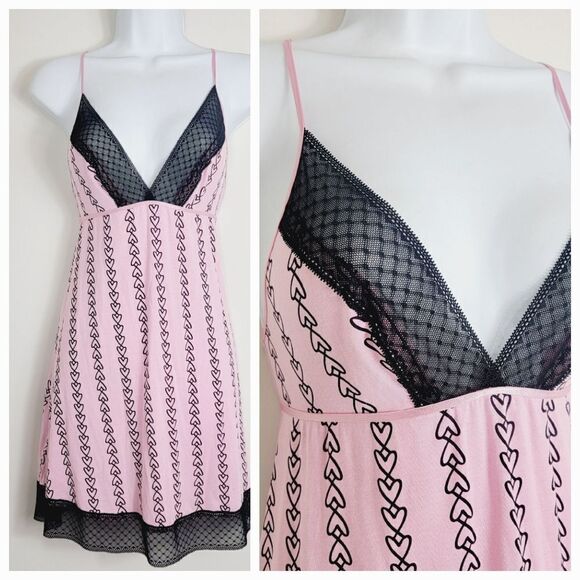 Victoria's Secret Chain of Hearts Lace Nightgown Pink Negligee Size Large - Picture 1 of 8